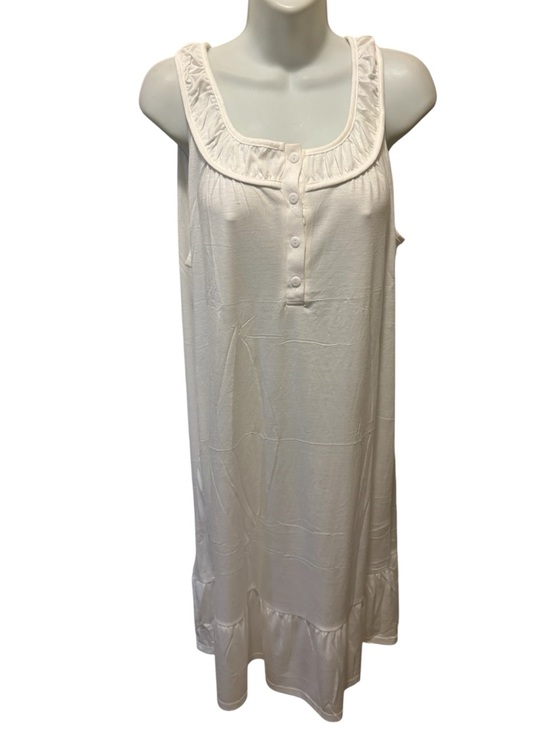 SWOMOG Other - Boutique White Minimalist Sleeveless Nightgown Sz L Ruffle Hem 4 Button Neck